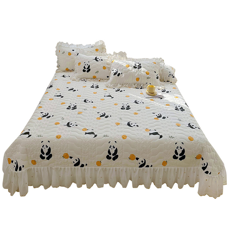 纯棉夹棉床盖单件全棉小清新卡通床裙款榻榻米床单三件套四季通用