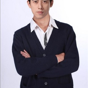 悦兰心男款深藏蓝加厚加绒护士毛衣护士外套开衫毛衫医生服护士服