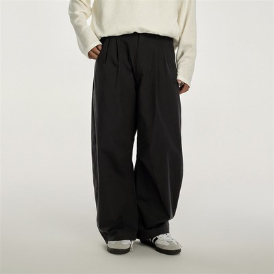 AWT24AW  弧形廓形设计 纯棉材质 简约百搭素色宽松镰刀长裤男女