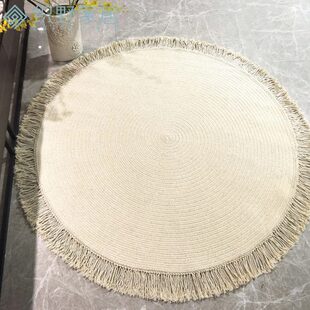卧室轻奢欧式 手工打结羊毛地毯圆形客厅沙发日式 北欧纯色编织地垫