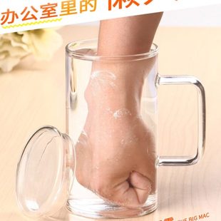 玻璃杯茶杯1000ml大容量透明喝水杯家用杯子男办公室带盖带把 日式