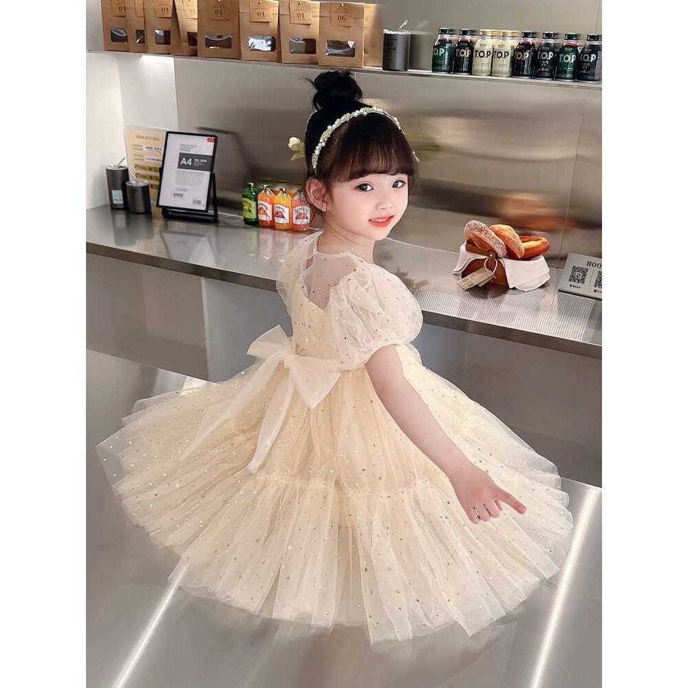 女童表演服星星网纱连衣裙新款韩版洋气公主礼服裙一件代发童装潮