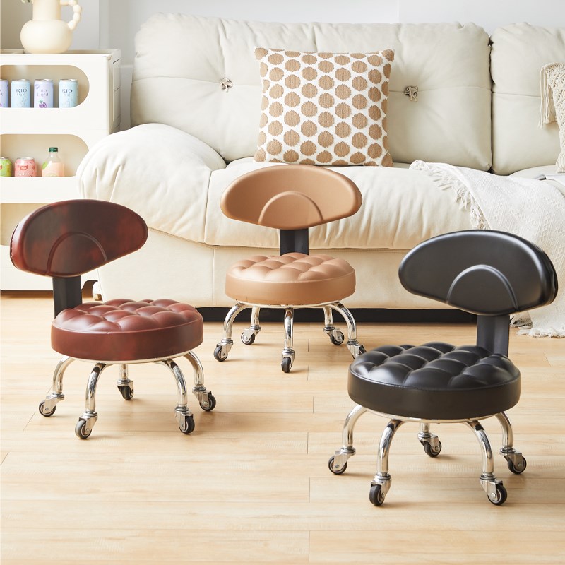 万向轮小凳子家用滑轮矮凳子靠背带轮换鞋凳带娃客厅美缝擦地椅子