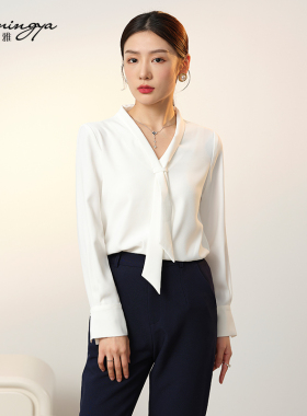 韩茗雅法式气质飘带衬衫女秋季2025新白色职业装上衣面试雪纺衬衣