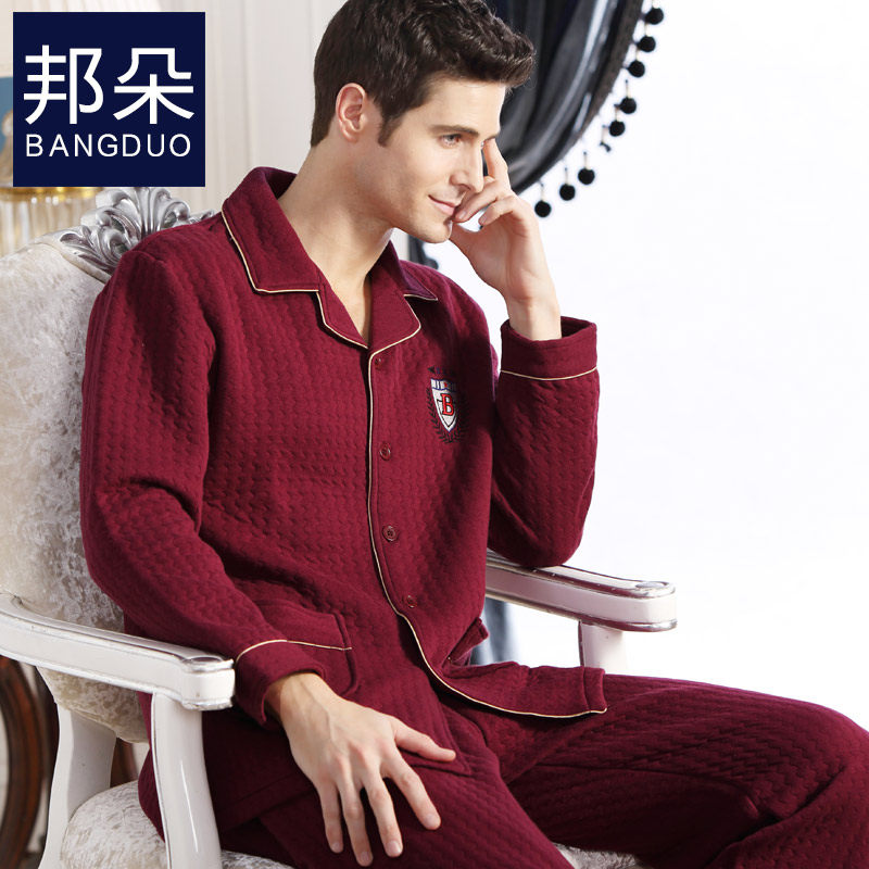 冬季男士睡衣长袖纯棉夹棉秋季男款加厚春秋冬天加大码家居服套装