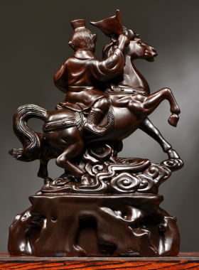 黑檀木雕马上封侯摆件实木新中式马家居客厅办公桌面装饰工艺礼品