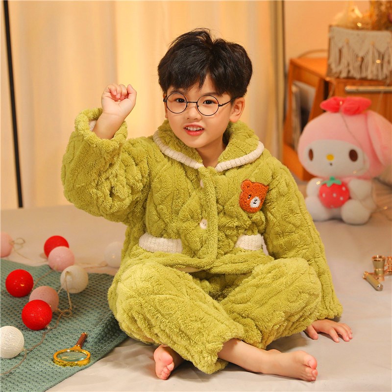 儿童睡衣冬款法兰绒夹棉男女童珊瑚绒加厚保暖加绒宝宝家居服套装