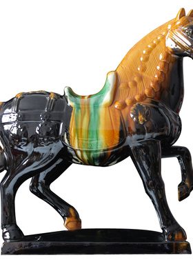 洛阳唐三彩马陶瓷马大号战马瓷器工艺品家居摆件客厅摆设马到成功