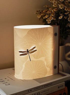 马鹿蜻蜓氛围灯卧室床头柜装饰品摆件小夜灯新中式睡眠灯实木极简