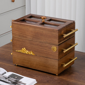 新中式 实木纸巾盒胡桃色家用客厅茶几高档卫生纸盒餐桌收纳摆件轻