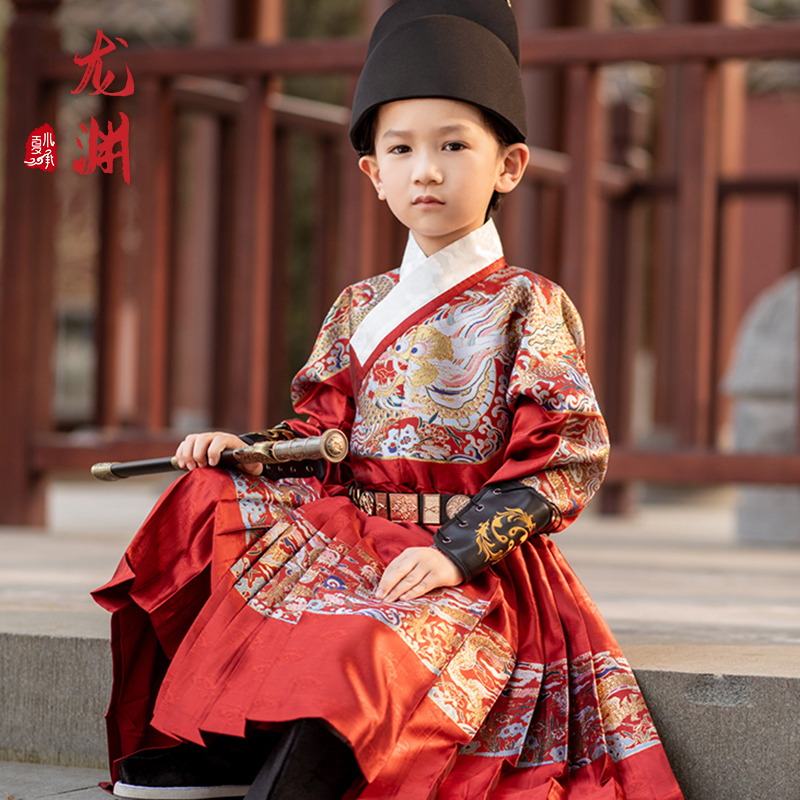 夏小承高端飞鱼服儿童明曳撒锦女童锦衣卫男童汉服宝宝周岁礼服服