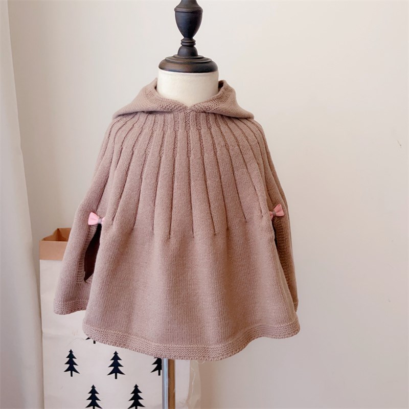 女童套头披肩斗篷毛衣2024秋季新款女宝宝时尚洋气连帽针织衫外套
