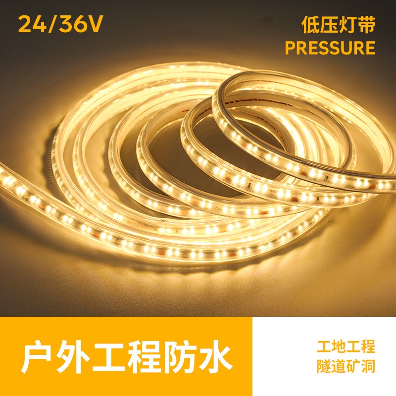 24v低压防水灯带led超亮工程工地塔吊隧道养殖户外照明36V灯条长
