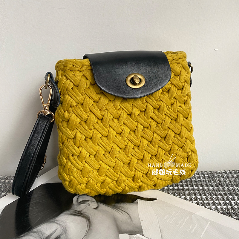 布条线小揹包手工ldiy编织材料包自制钩针钩织女包鞋款揹包非成品