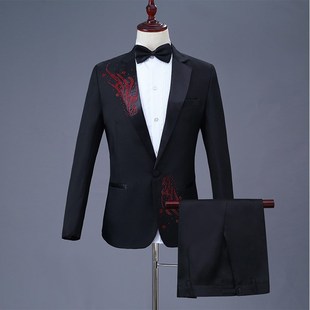 演出服男成人新款西服套装歌手主持人服装舞台大合唱司仪表演礼服