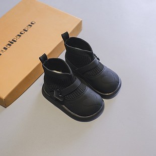 秋款女宝袜子鞋针织飞织弹力女童短靴高帮短靴长靴公主休闲袜靴子