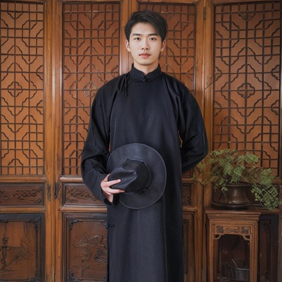 唐装男款中山装男青少年民国长衫马褂伴郎服中国风相声大褂演出服