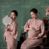 孕妇新款 长袍旗袍主题服装 摄影拍照服装 女复古民国风工笔画中式