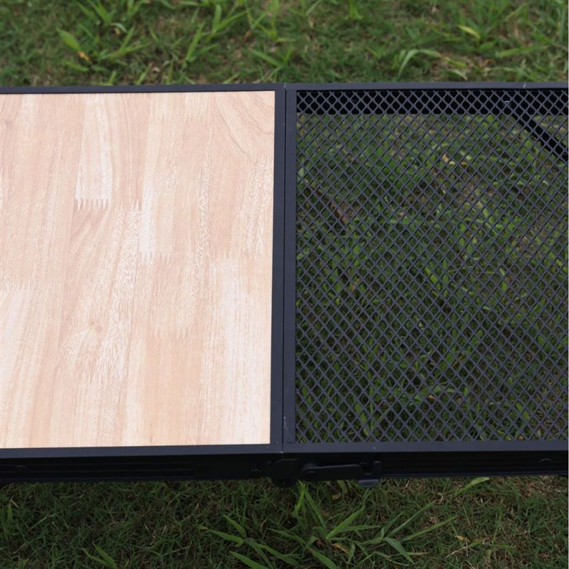 户外便携铝合金折叠桌半边木纹铁网桌定制logo露营野营网格烧烤桌