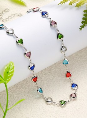 夏季新款度假风项链时尚小清新爱心玻璃钻串珠手工制作甜美项链女