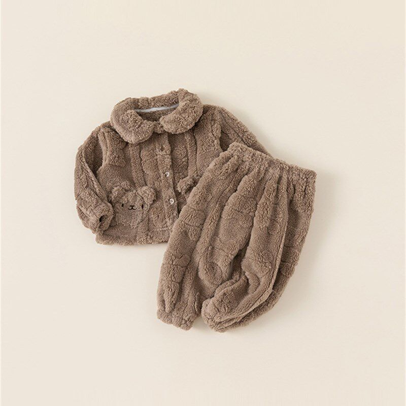 宥宝童装儿童家居服套装秋冬卡通绣花小童保暖冬装两件套DT23022