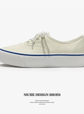 日系冈山久留米淡黄色厚底低帮帆布鞋女鞋松糕Q鞋小白鞋透气滑板