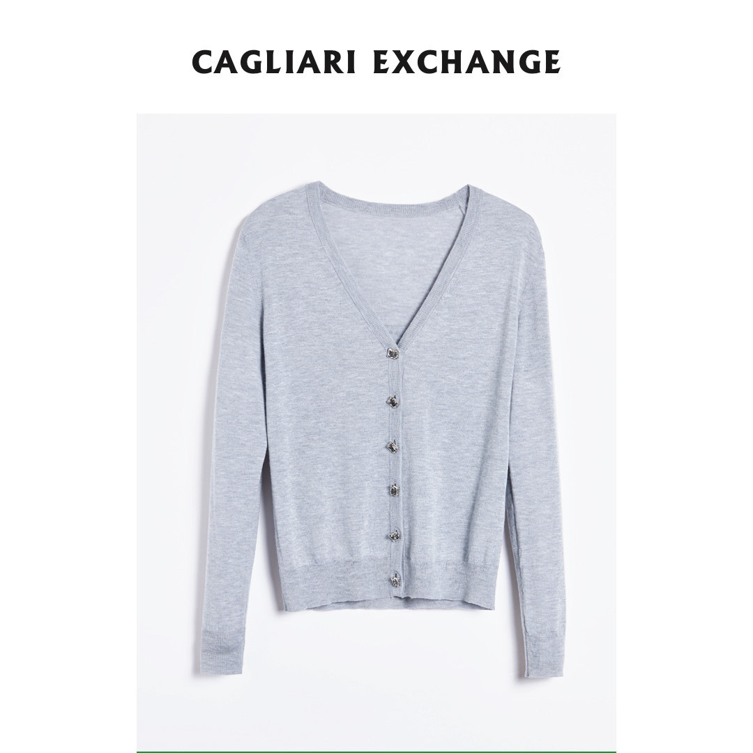 CAGLIARI EXCHANGE/卡利亚里羊毛钻饰扣基础开衫4413015