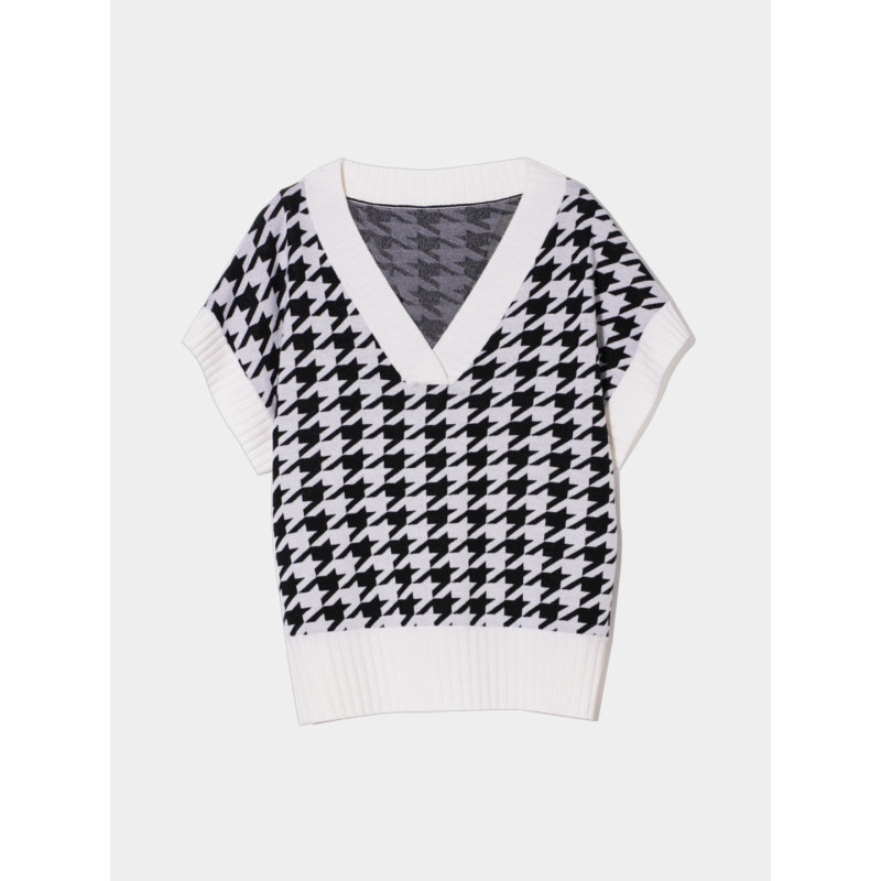 CAGLIARI EXCHANGE/卡利亚里V领千鸟格宽松套头衫4011004