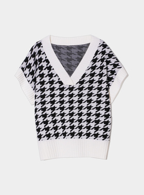 CAGLIARI EXCHANGE/卡利亚里V领千鸟格宽松套头衫4011004