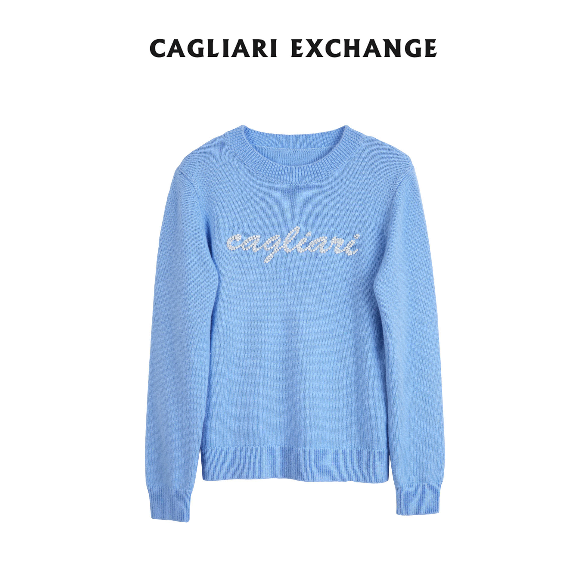 卡利亚里貂绒羊毛混纺珍珠字母针织衫