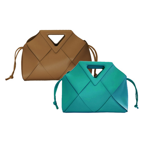 卡利亚里倒三角手挽牛皮编织手提包