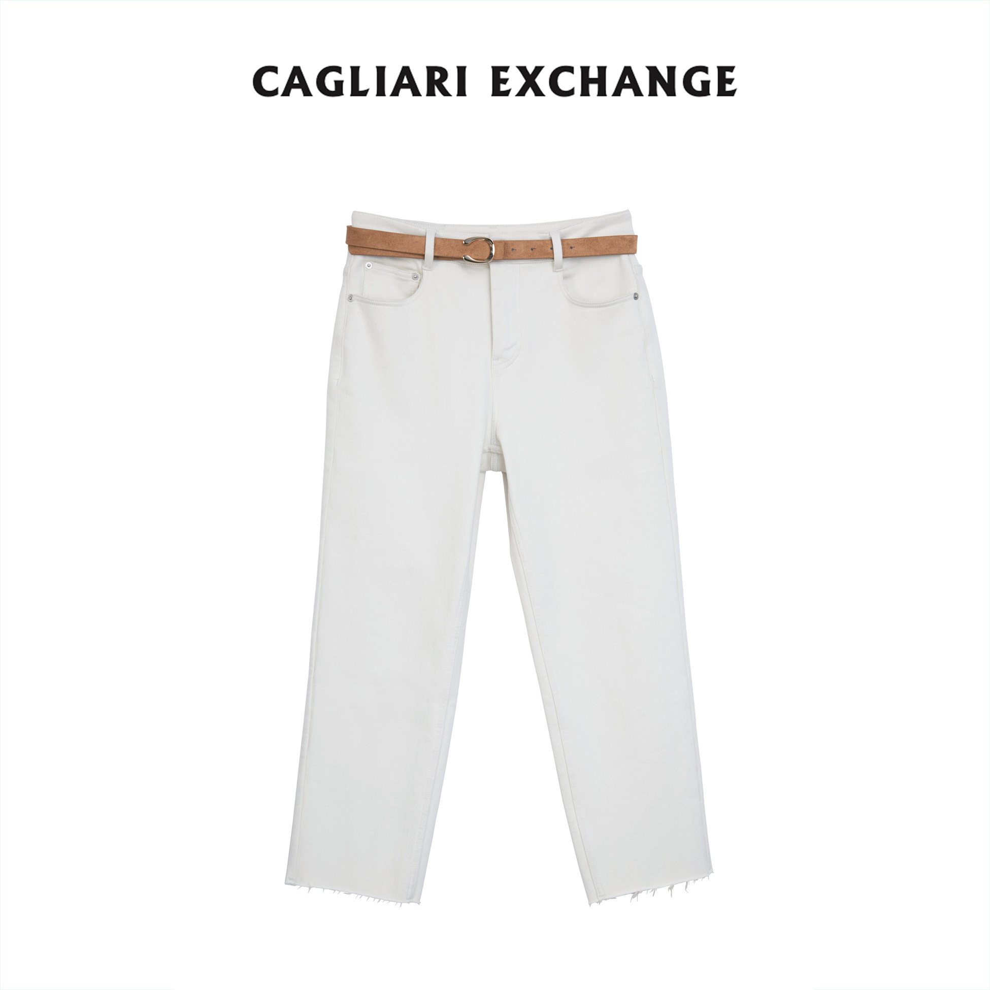 卡利亚里毛边直筒牛仔长裤