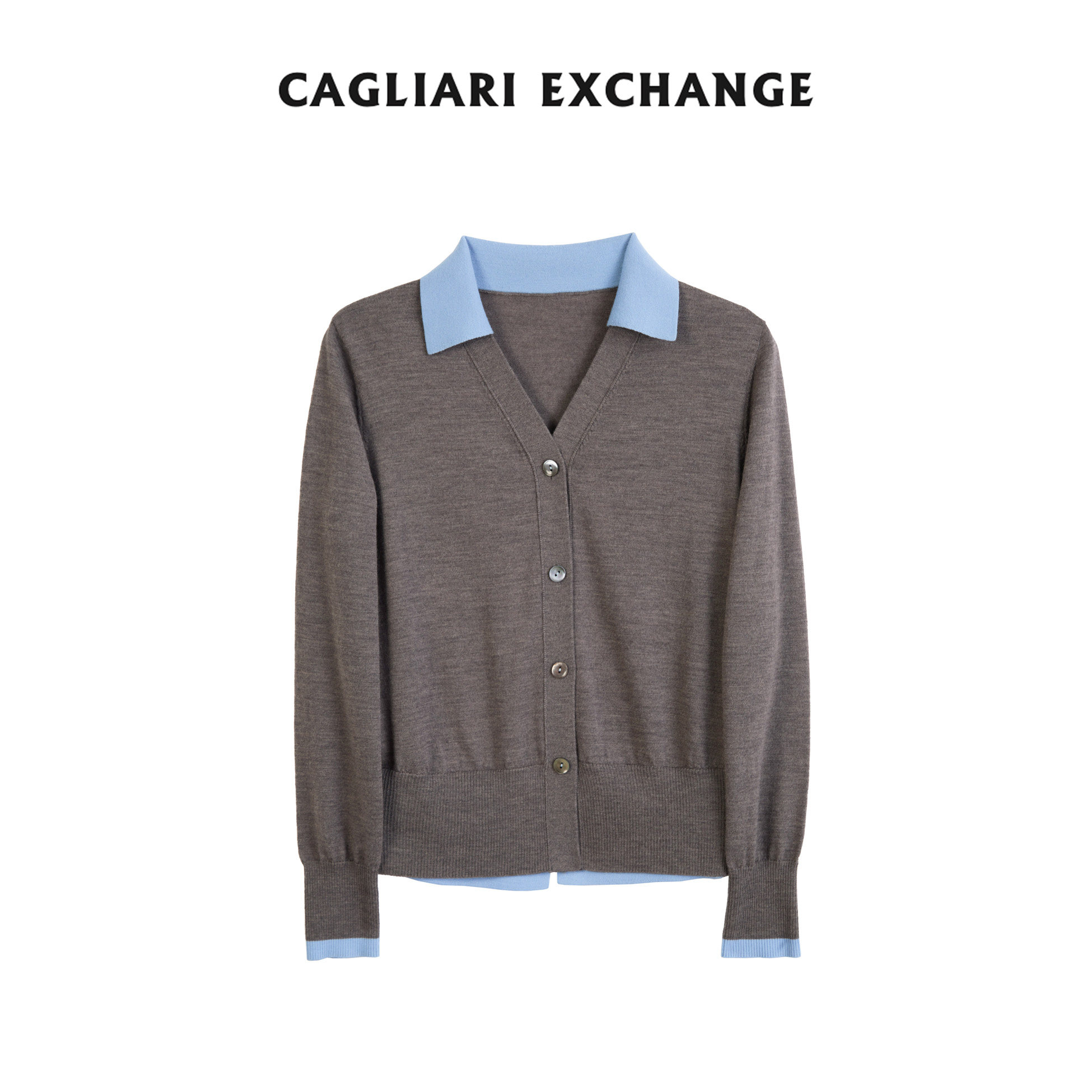卡利亚里撞色假两件羊毛开衫