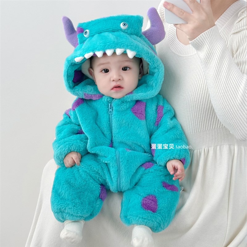 婴儿夹棉衣服男女宝宝冬装加绒加厚连体衣秋冬季超萌外出抱衣外套
