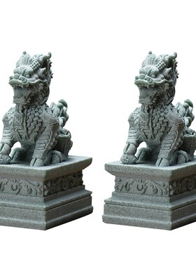 中国风一对麒麟招财摆件石雕神兽镇宅看门鱼缸造景客厅桌面装饰品
