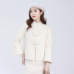 中国结过年红毛呢外套女2024年新款秋冬千金风红色呢子羊毛大衣女