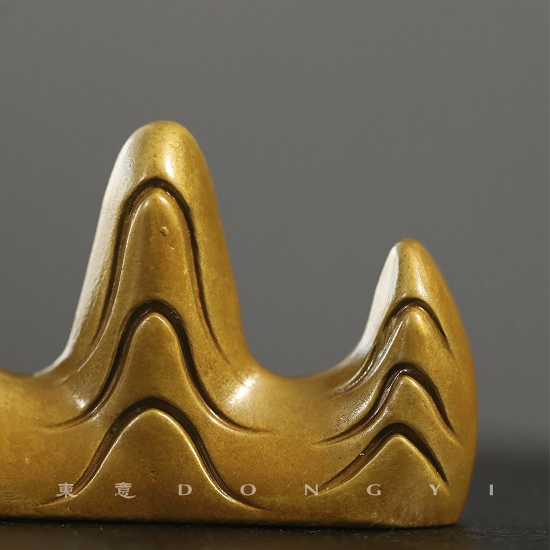 东意文房 黄铜假山笔山笔架笔搁书法毛笔托架摆件创意文镇纸镇尺