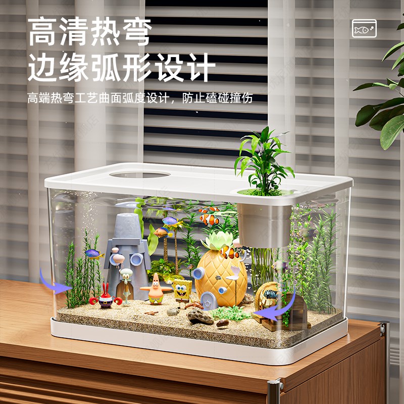鱼缸小型客厅2025新款带盖透明金鱼缸家用桌面乌龟饲养生态水族箱