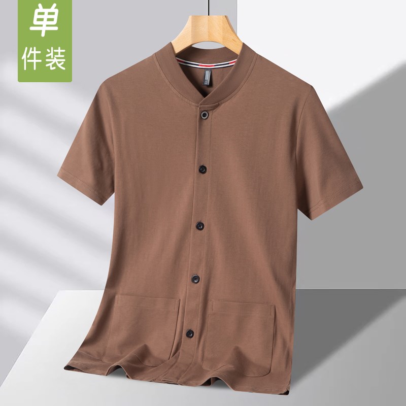 夏装中老年纯棉短袖t恤全棉开衫空调家居服对襟老年人爷爷爸爸装