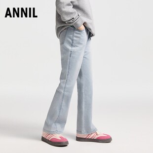 安奈儿童装女童牛仔裤2025春新款时尚微喇透气弹力浅蓝色长裤#