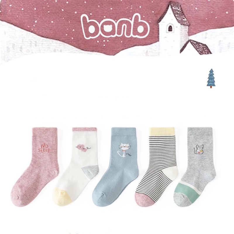 20-22码斑比童袜34-37码秋冬儿童纯棉袜子无骨接缝5双装男女袜