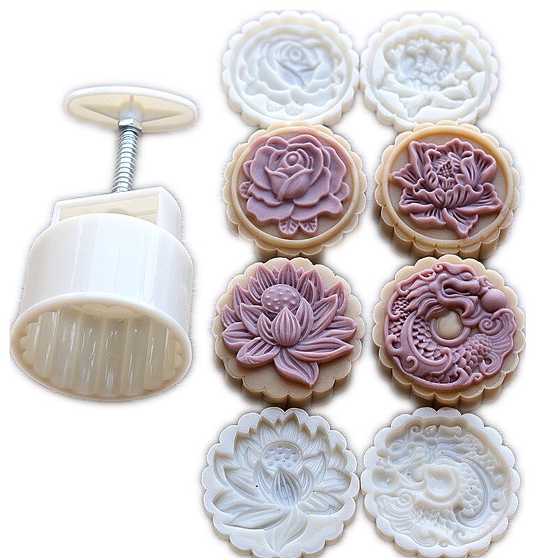 祥龙莲花125克月饼模具中式手压模