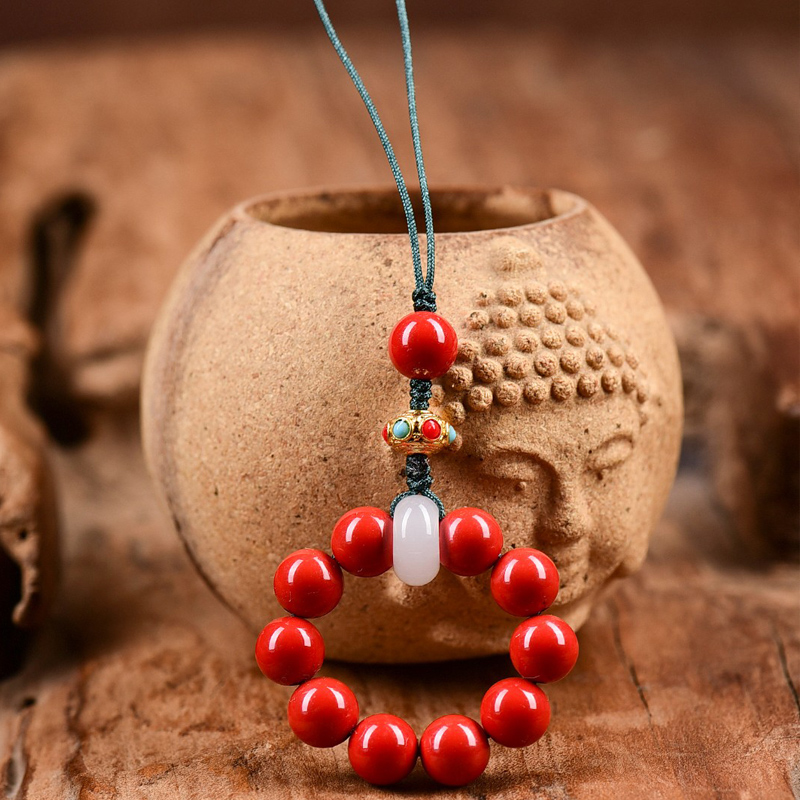 保真红朱砂手捻中国风短款手机链挂件挂绳男女转运珠钥匙扣平安扣