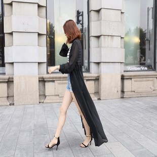 长款防晒衣披风女海边薄纱开衫2024夏季雪纺衫外搭沙滩防晒衫披肩