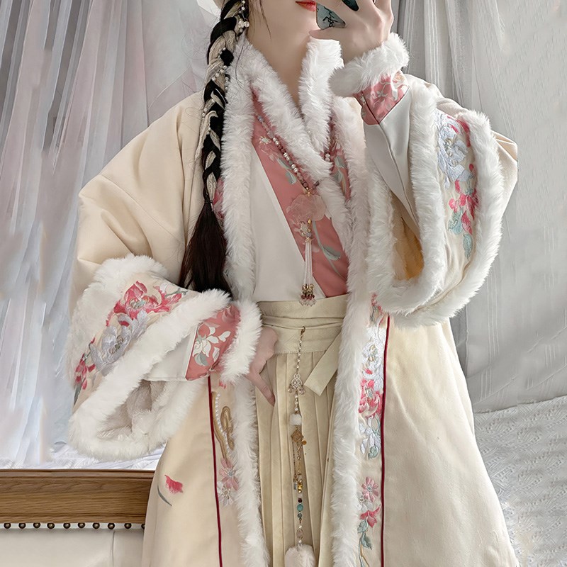 念三月【美人愿】冬季宋制汉服女加绒加厚对襟长袄交领日常百褶裙