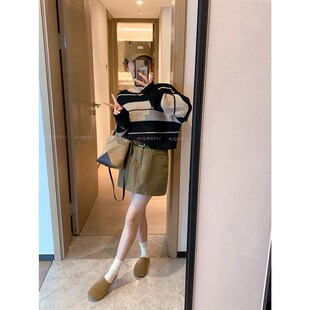 爱情魔鬼鱼 条纹撞色圆领长袖针织衫女2024早秋新款宽松毛衣上衣