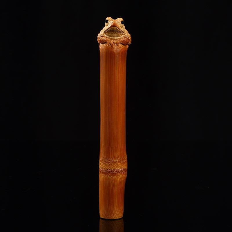 实心竹金蟾蟾蜍竹雕手把件高密度实心玉竹把件根雕金蟾竹子把玩件