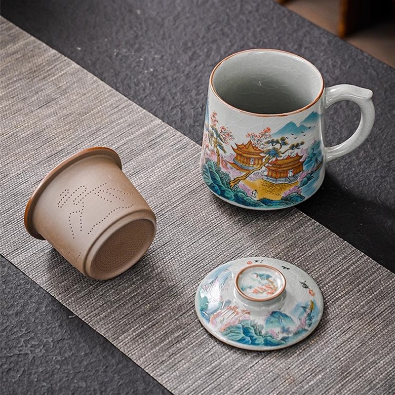 景德镇青花瓷陶瓷泡茶杯茶水分离办公室神器个人专用高档过滤水杯