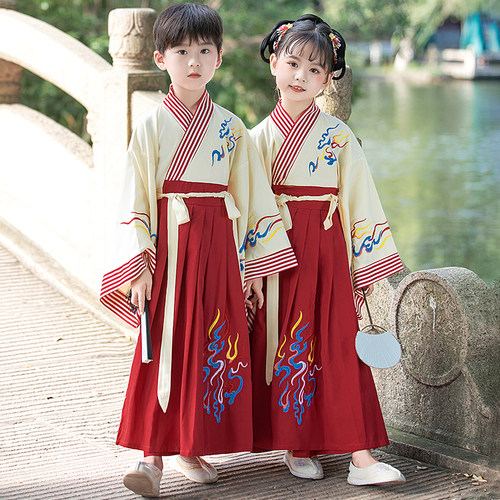 儿童古装汉服国学服男童中国风唐装表演服女童古风朗诵书童演出服
