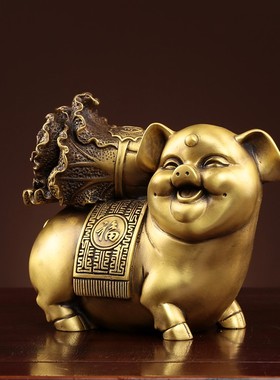 纯铜猪摆件白菜猪家居客厅玄关办公室摆设生肖猪店铺乔迁开业礼品